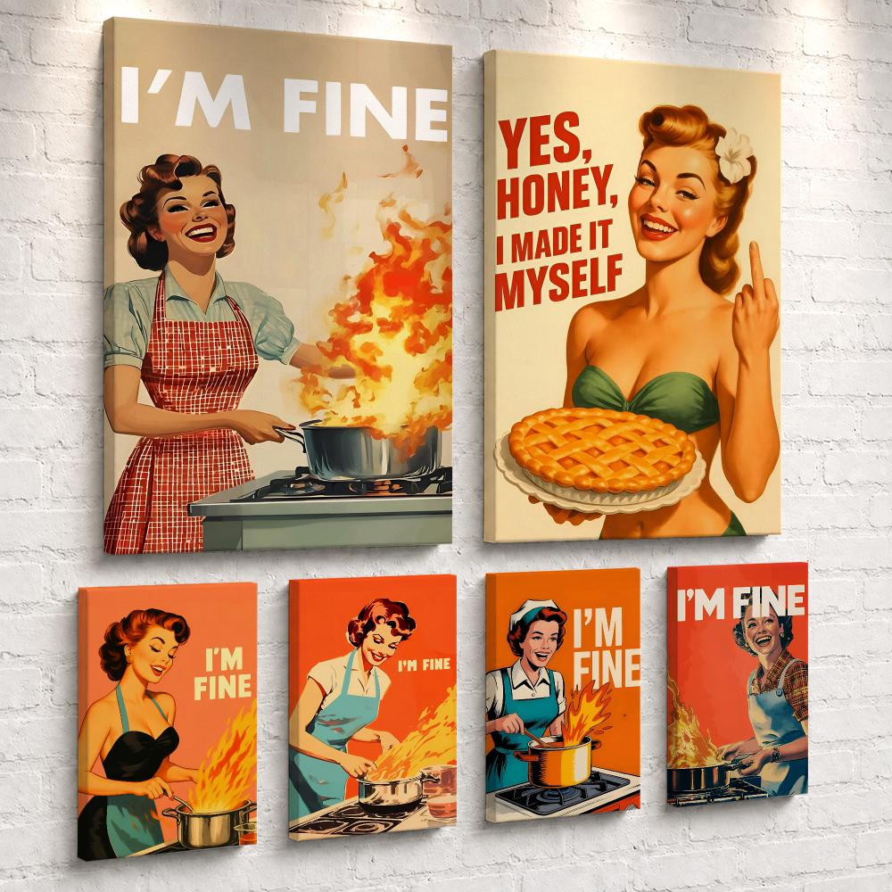 Retro Woman Cooking Framed Wal - Home Cooking In review and price