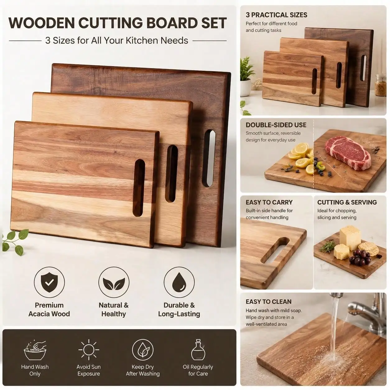 3pcs Acacia Wood Cutting Board - Mom'S Home Cooking review and price